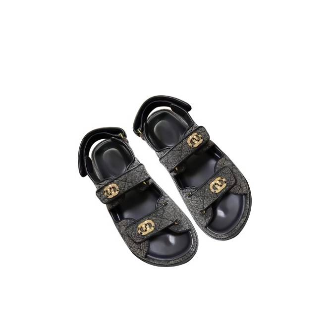 Ch*el velvet daily casual sandals for women black & gray